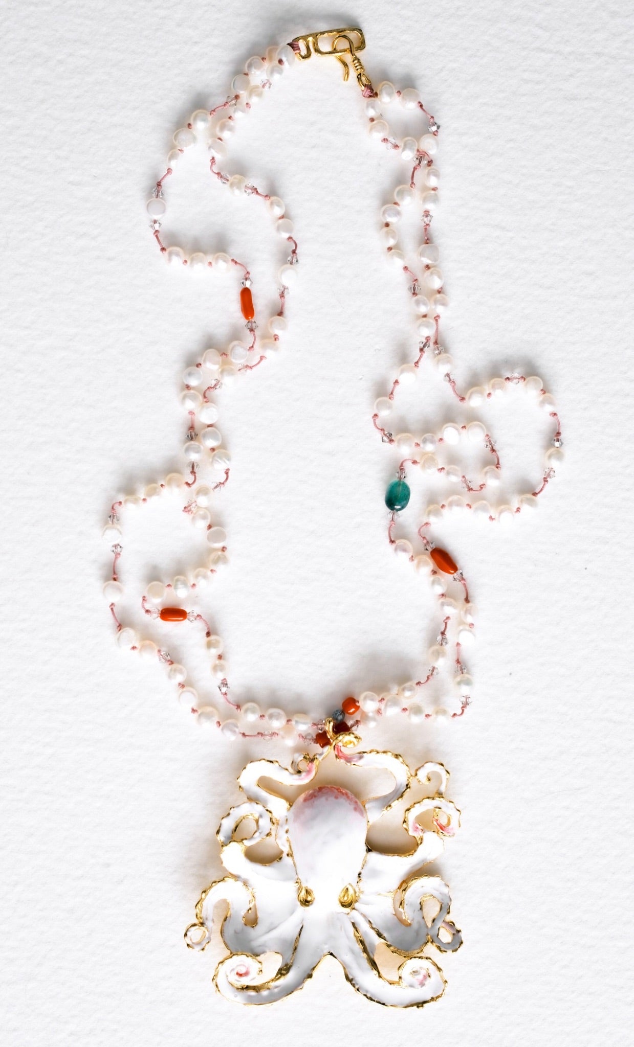 Incili White Octopus Kolye